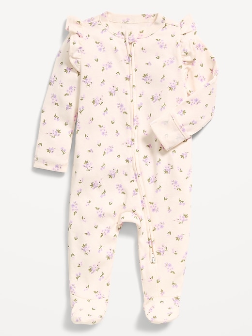 Image number 1 showing, Ruffle-Trim 2-Way-Zip Sleep & Play Footed One-Piece for Baby
