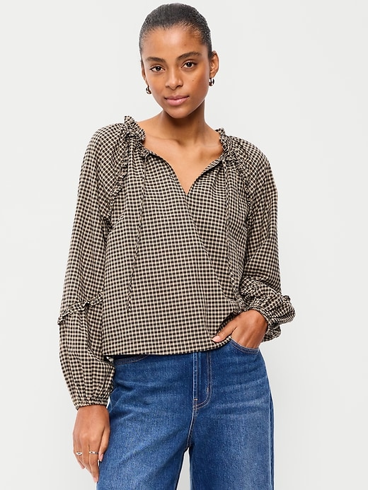 Image number 1 showing, Long-Sleeve Ruffle Trim Top
