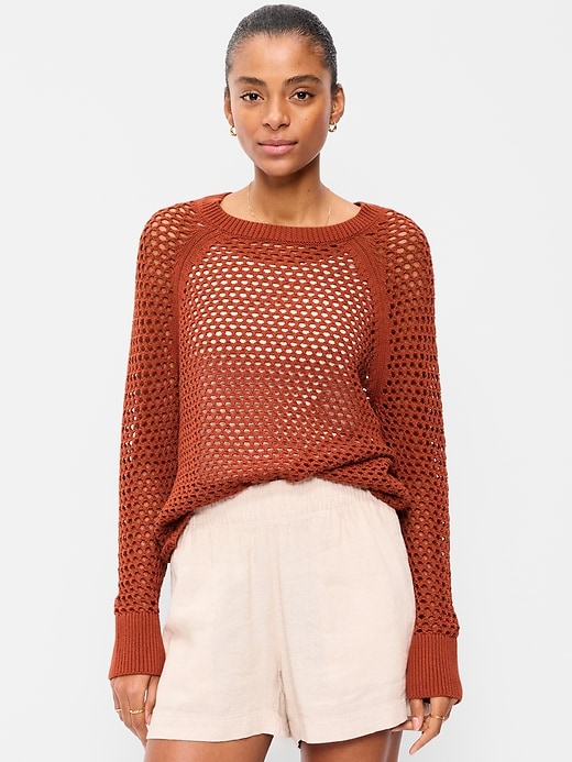 L'image numéro 1 présente Chandail raglan en tricot de Coton littoral ajouré