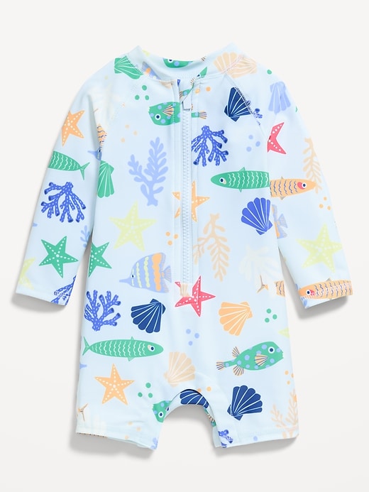 Image number 1 showing, Printed Swim Rashguard Bodysuit for Baby