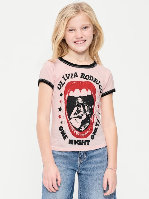 T-SHIRT AJUSTÉ CÔTELÉ À BORDS CONTRASTANTS À IMPRIMÉ OLIVIA RODRIGO™ POUR FILLE