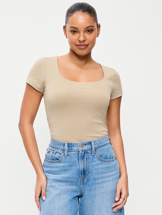 Image number 1 showing, Hug Double-Layer Scoop-Neck Top