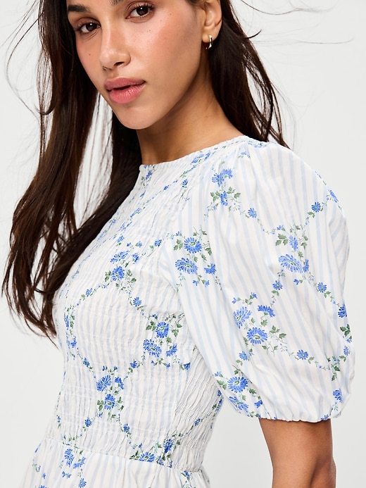 Image number 4 showing, Puff-Sleeve Smocked Fit & Flare Mini Dress
