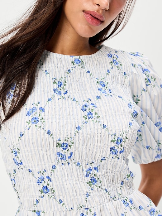 Image number 5 showing, Puff-Sleeve Smocked Fit & Flare Mini Dress