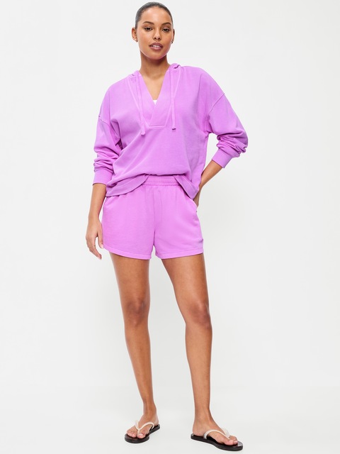 SHORT EN COTON OUATÉ À TAILLE TRÈS HAUTE, ENTREJAMBE DE 12,5 CM