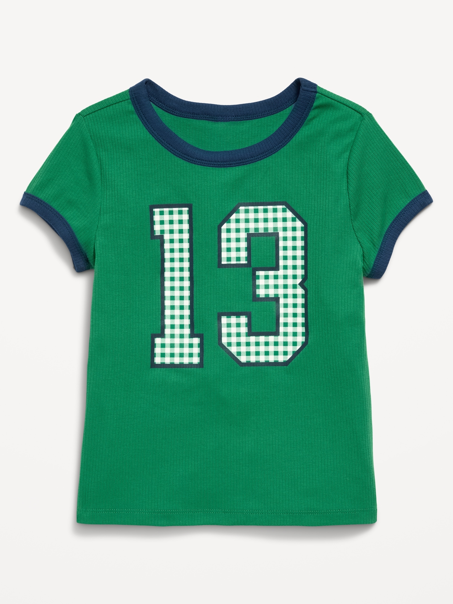 Fitted Short-Sleeve Ribbed Graphic Ringer T-Shirt for Girls