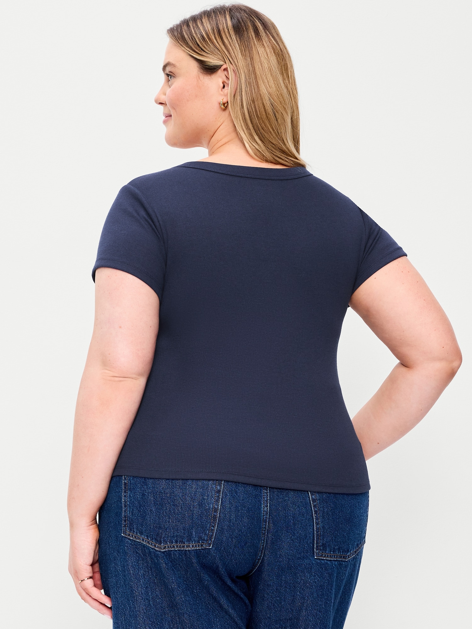 Snug Crop V-Neck Ribbed T-Shirt