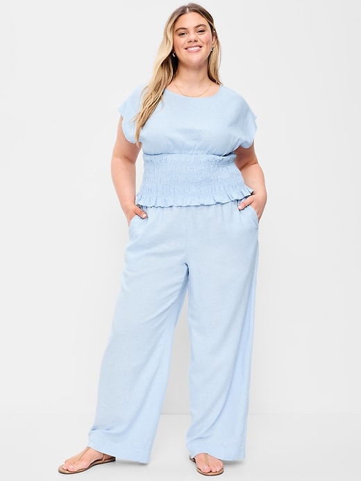 Image number 8 showing, High-Waisted Linen-Blend Wide-Leg Pants