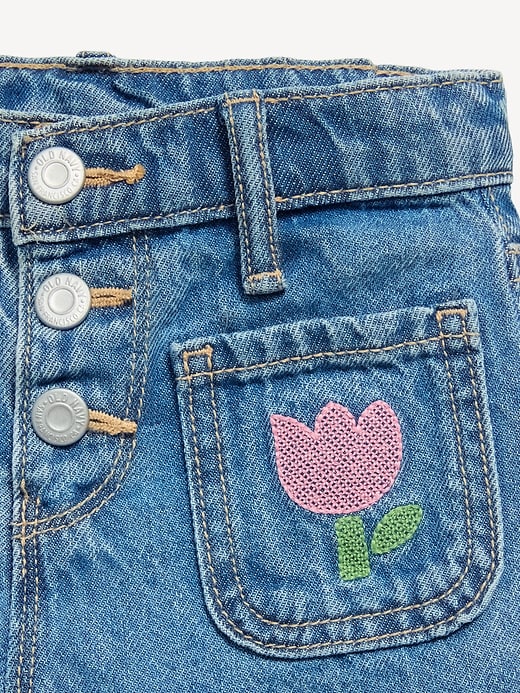 Image number 3 showing, High-Waisted Embroidered Mariner Jean Shorts for Toddler Girls