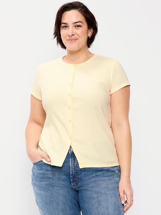 Image number 7 showing, Short-Sleeve Ribbed Button-Down Top