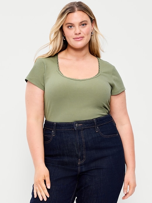 Image number 8 showing, Lace-Trim Sweetheart-Neck Ribbed Top