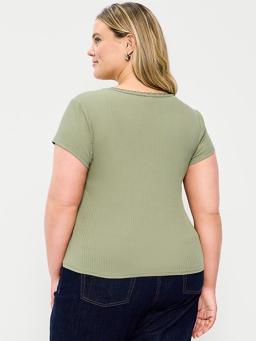 Image number 9 showing, Lace-Trim Sweetheart-Neck Ribbed Top