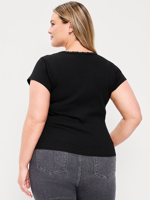 Image number 9 showing, Lace-Trim Sweetheart-Neck Ribbed Top