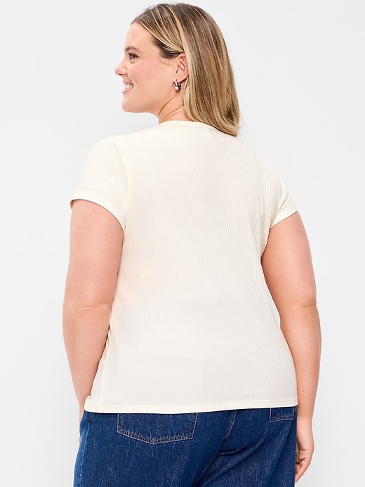 Image number 8 showing, Short-Sleeve Ribbed Button-Down Top