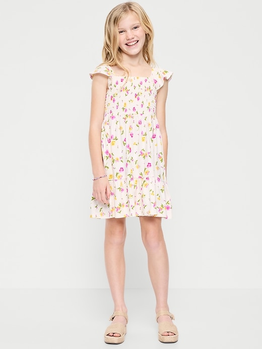 Image number 1 showing, Printed Fit and Flare Smocked Dress for Girls