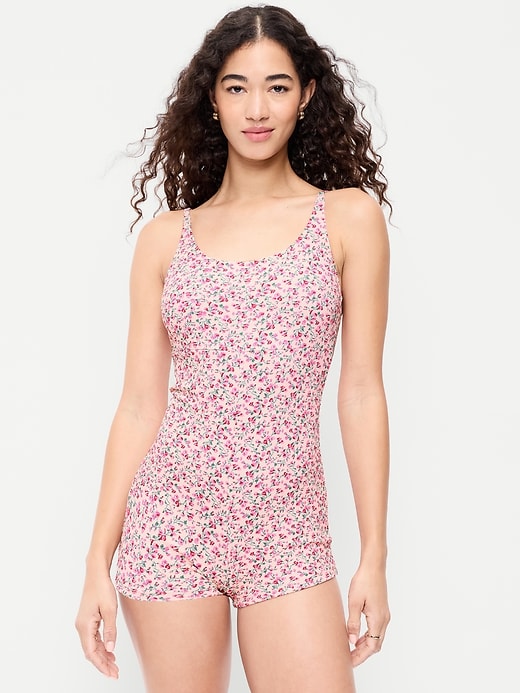 Image number 1 showing, Textured Swim Romper -- 2.5-inch inseam