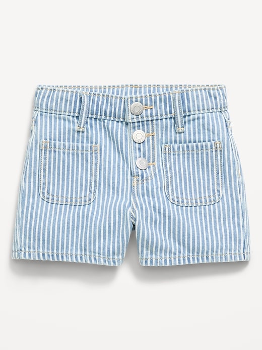 Image number 1 showing, High-Waisted Striped Mariner Jean Shorts for Toddler Girls