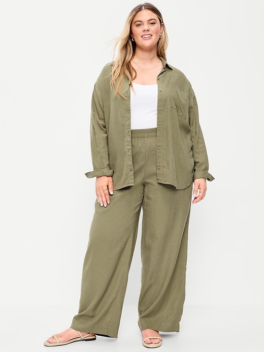 Image number 8 showing, High-Waisted Linen-Blend Wide-Leg Pants