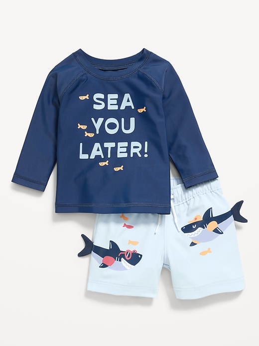 L'image numéro 1 présente Ensemble maillot anti-UV à manches longues et short de bain pour bébé