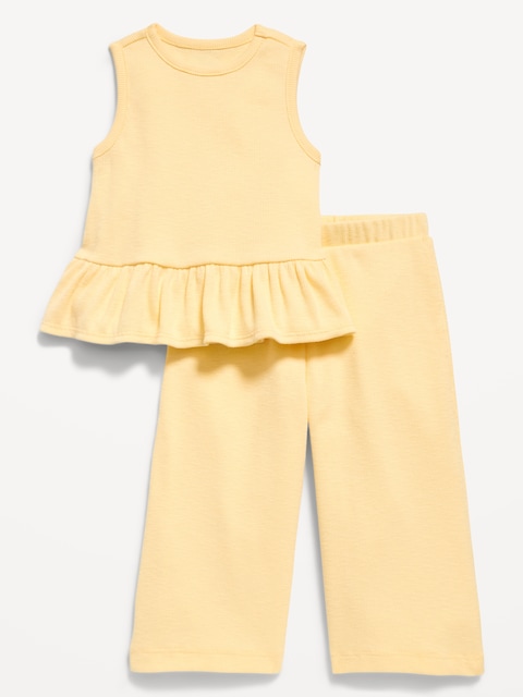 Sleeveless Ribbed Peplum Top and Pants Set for Baby