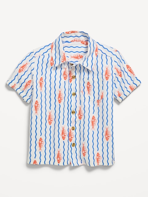 Printed Crinkle Pocket Shirt for Toddler Boys