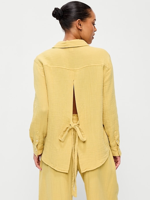 Image number 2 showing, Open-Back Crinkle Gauze Button-Down Shirt