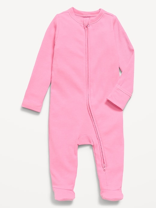 L'image numéro 1 présente Une-pièce à pieds Nuit ou jeu côtelée à glissière bidirectionnelle pour bébé