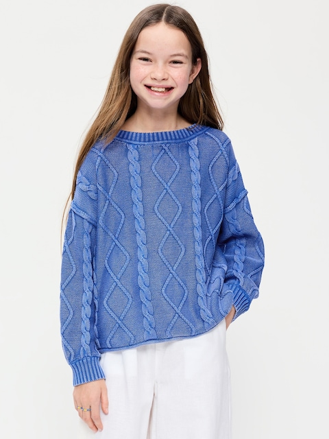 Oversized Long-Sleeve Cable-Knit Sweater for Girls