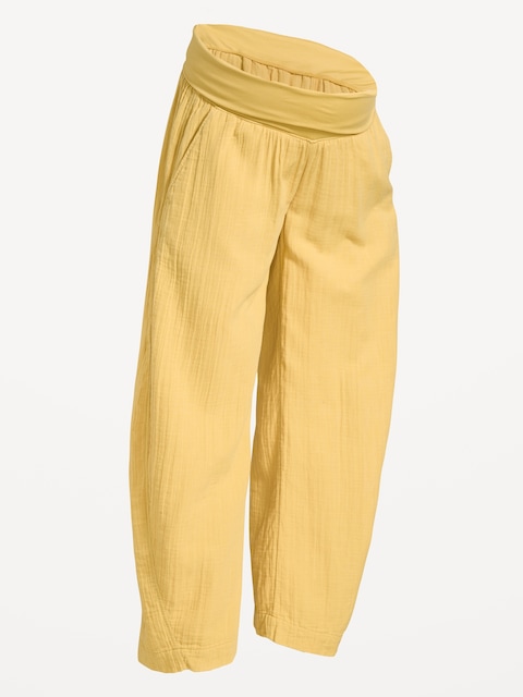 Maternity Rollover-Waist Barrel Leg Ankle Pants