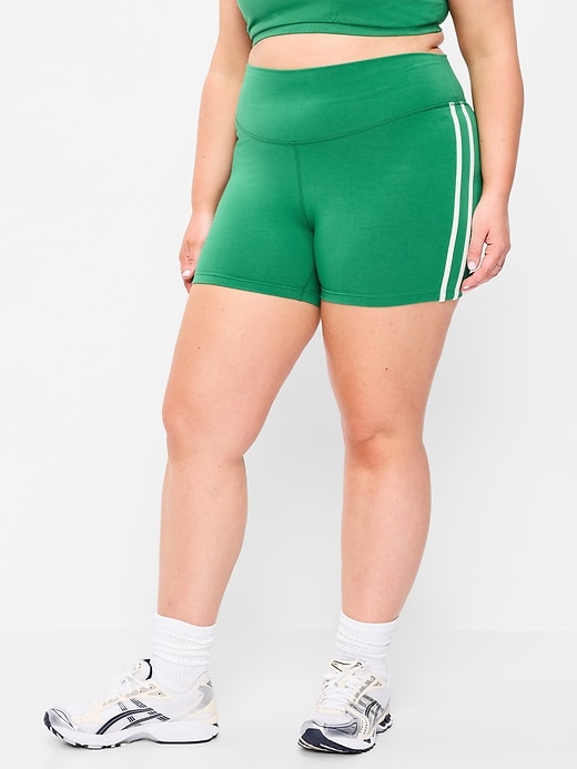 Image number 6 showing, High-Waisted PowerChill Side-Stripe Biker Shorts -- 5-inch inseam