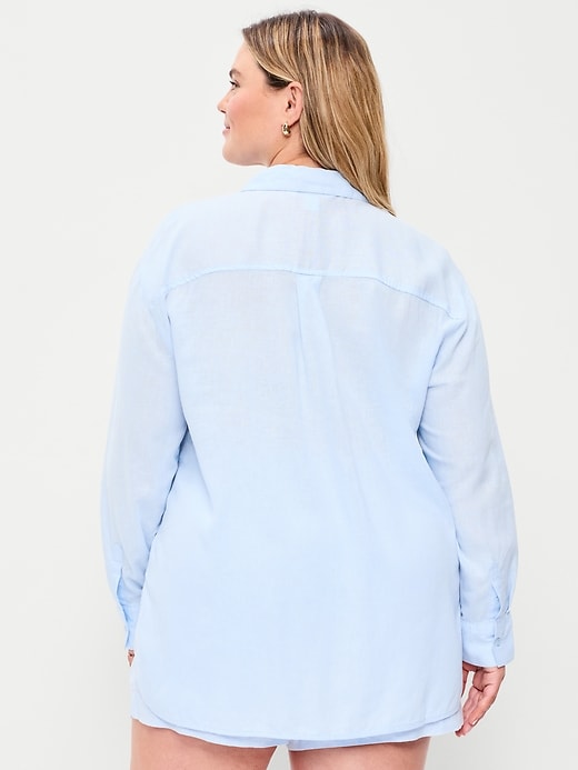 Image number 6 showing, Linen-Blend Loose Button-Down Shirt