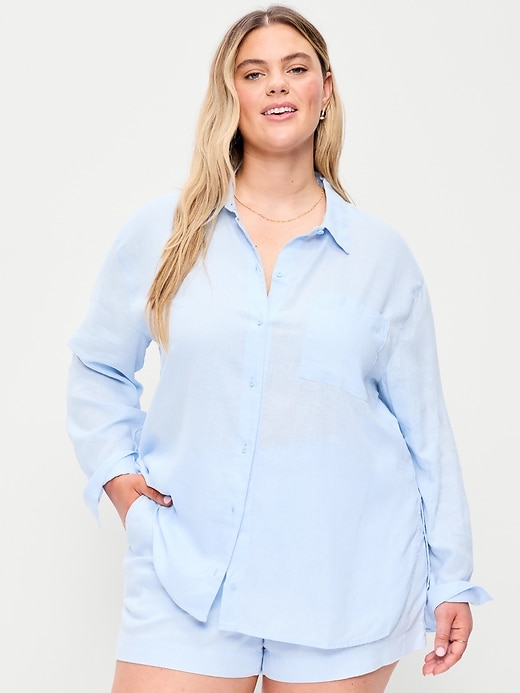 Image number 5 showing, Linen-Blend Loose Button-Down Shirt