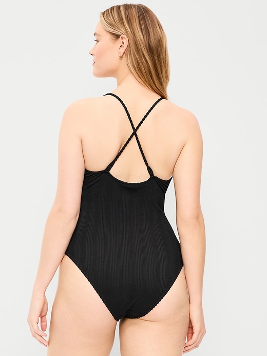 Image number 6 showing, Ribbed Braided-Strap One-Piece Swimsuit