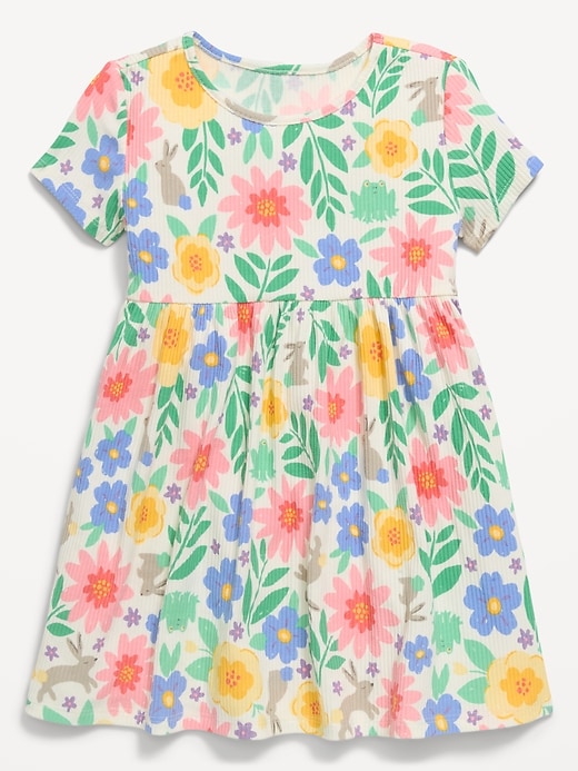L'image numéro 1 présente Robe côtelée à manches courtes et à imprimé pour toute-petite fille