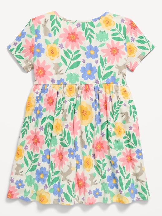 L'image numéro 2 présente Robe côtelée à manches courtes et à imprimé pour toute-petite fille