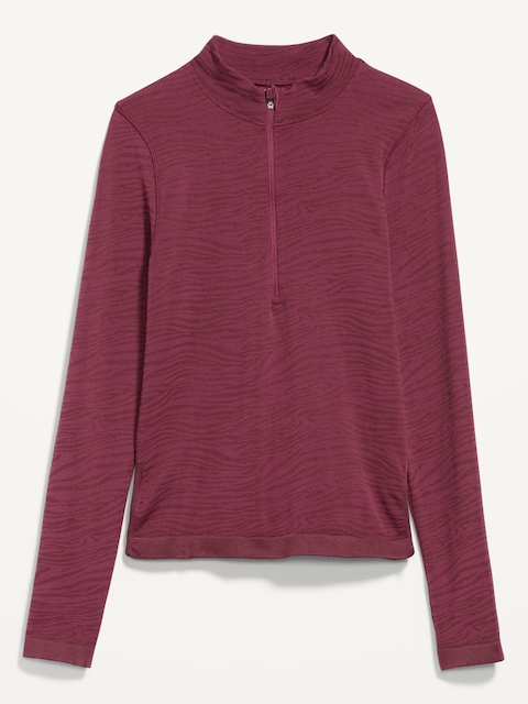 Seamless Jacquard Mock-Neck Half-Zip Top