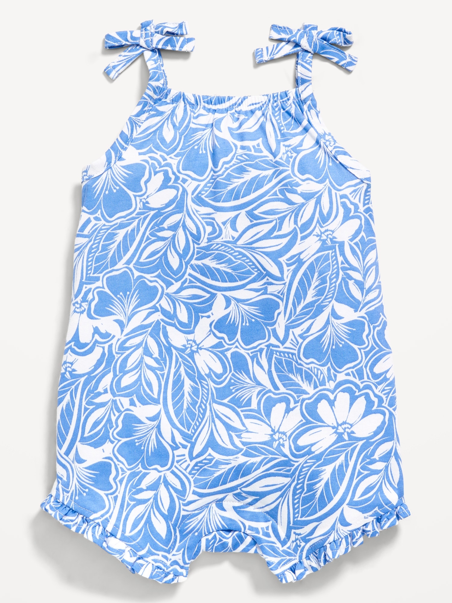 Printed Sleeveless Tie-Strap Romper for Baby