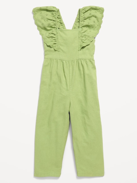Linen-Blend Ruffled Jumpsuit for Toddler Girls