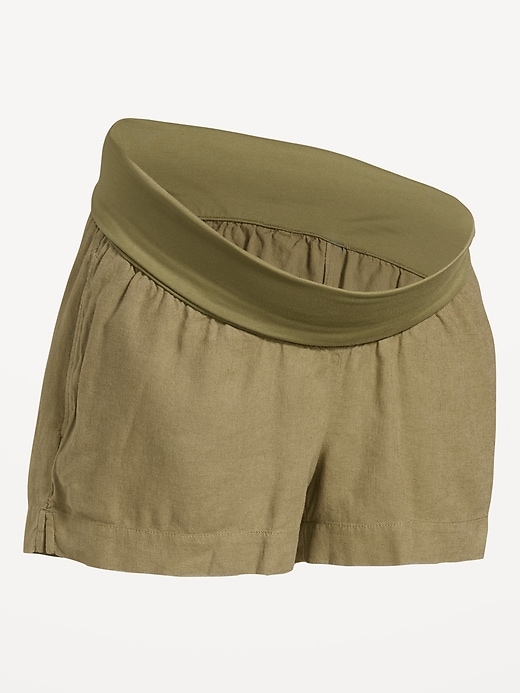 L'image numéro 1 présente Short en mélange de lin de maternité, entrejambe de 9 cm