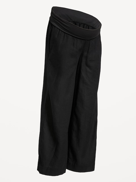 Maternity Rollover Waist Linen-Blend Super Wide-Leg Pants