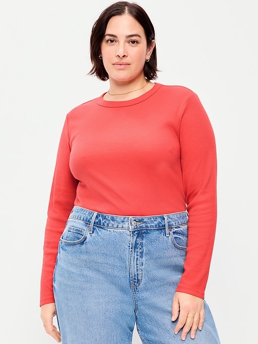 L'image numéro 7 présente T-shirt ajusté à col rond et à manches longues