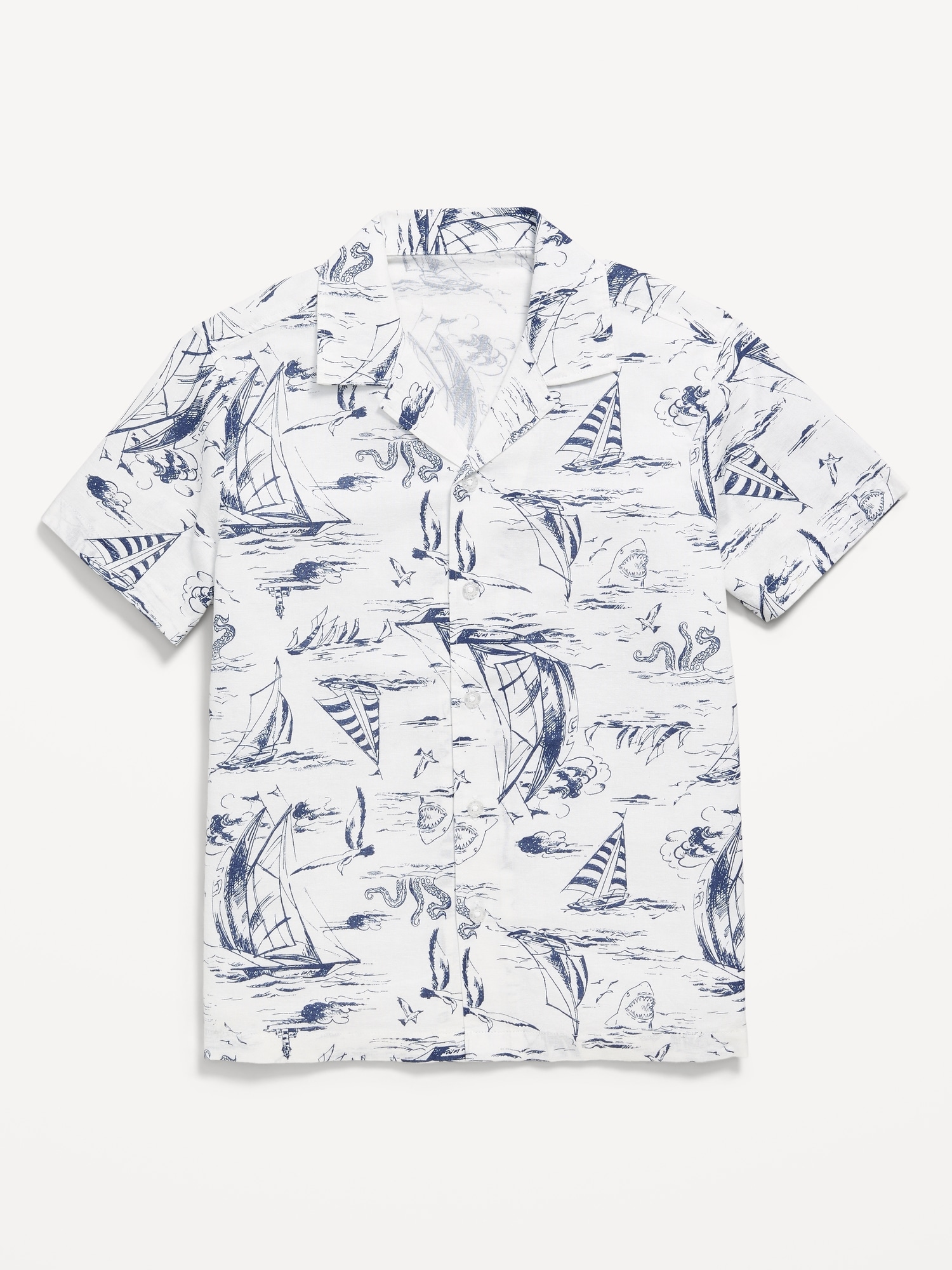Printed Short-Sleeve Linen-Blend Shirt for Boys