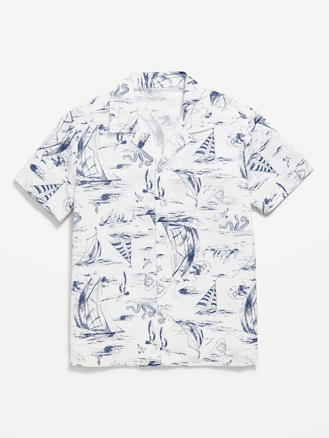 CHEMISE EN MÉLANGE DE LIN À MANCHES COURTES ET À MOTIF POUR GARÇON