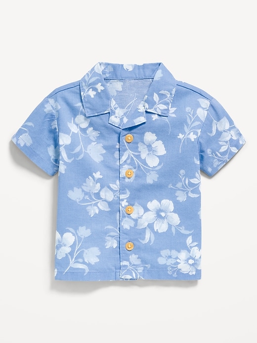L'image numéro 2 présente Chemise à manches courtes en mélange de lin à motifs pour bébé