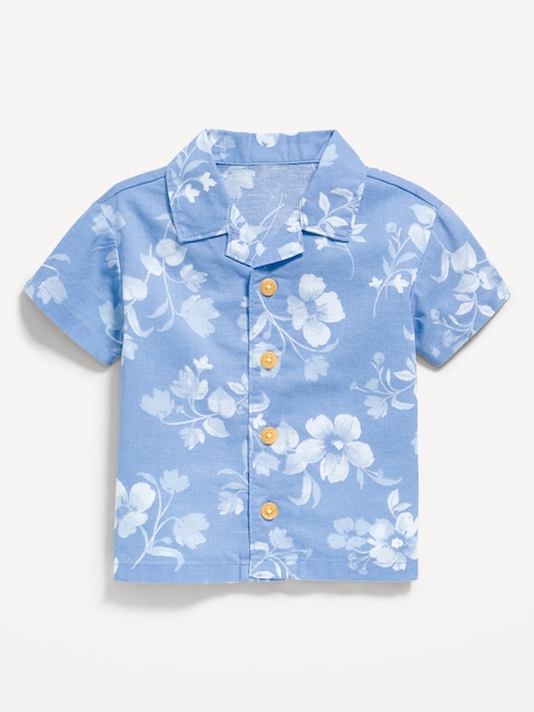 CHEMISE À MANCHES COURTES EN MÉLANGE DE LIN À MOTIFS POUR BÉBÉ