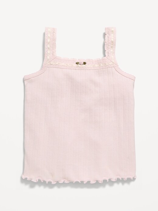 Image number 2 showing, Fitted Lace-Trim Pointelle Tank Top for Girls