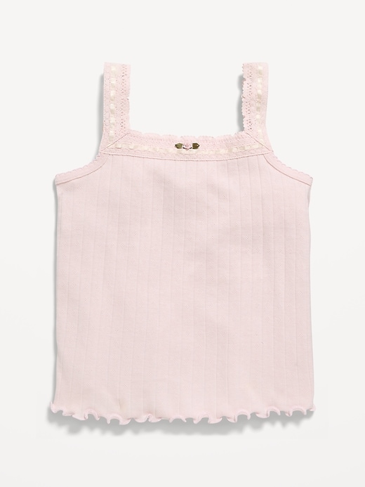 Image number 1 showing, Fitted Lace-Trim Pointelle Tank Top for Girls