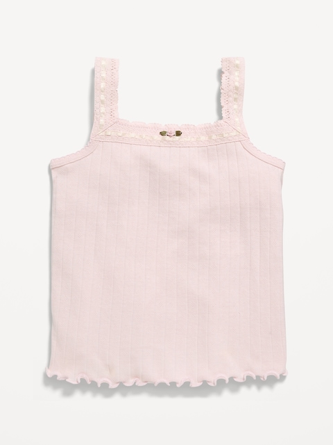 Fitted Lace-Trim Pointelle Tank Top for Girls