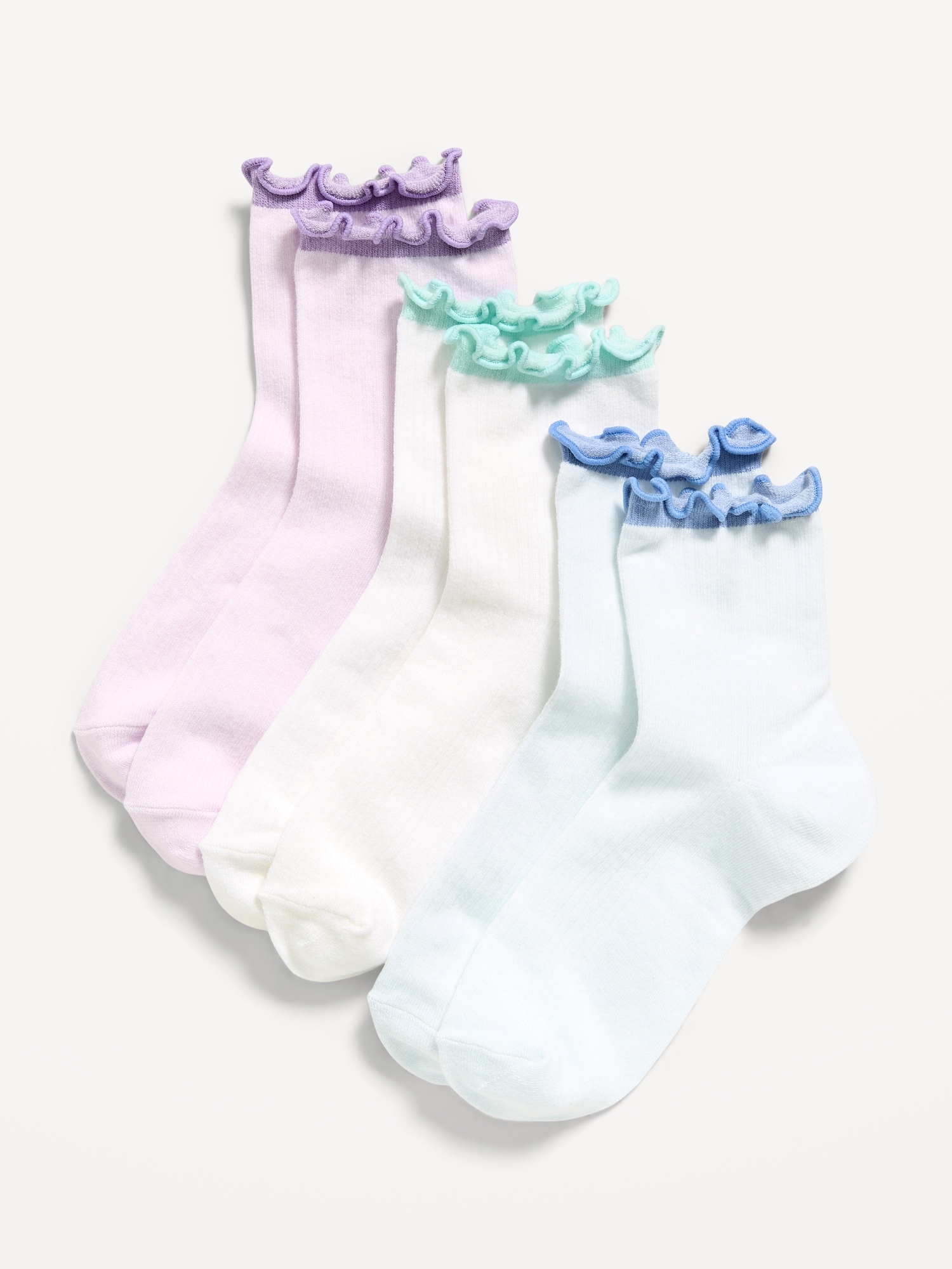 Ruffle Quarter-Crew Socks 3-Pack for Girls
