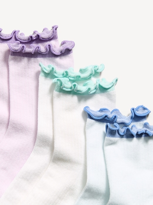 Image number 2 showing, Ruffle Quarter-Crew Socks 3-Pack for Girls
